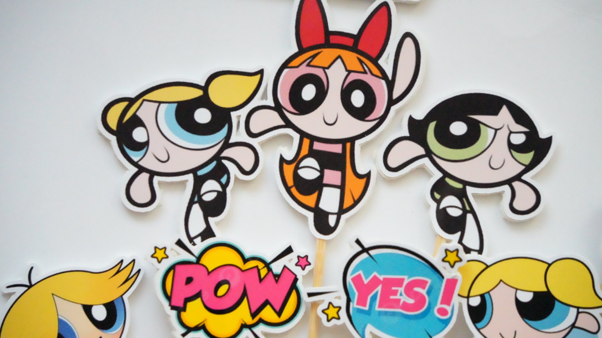 Set Powerpuff Clasic - ornamente tematice pentru tort aniversare copii.