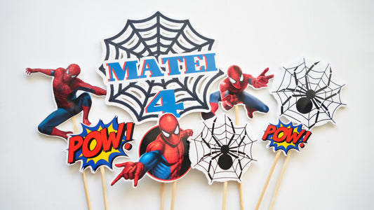 Topper Spiderman Web din carton pentru torturi de supereroi